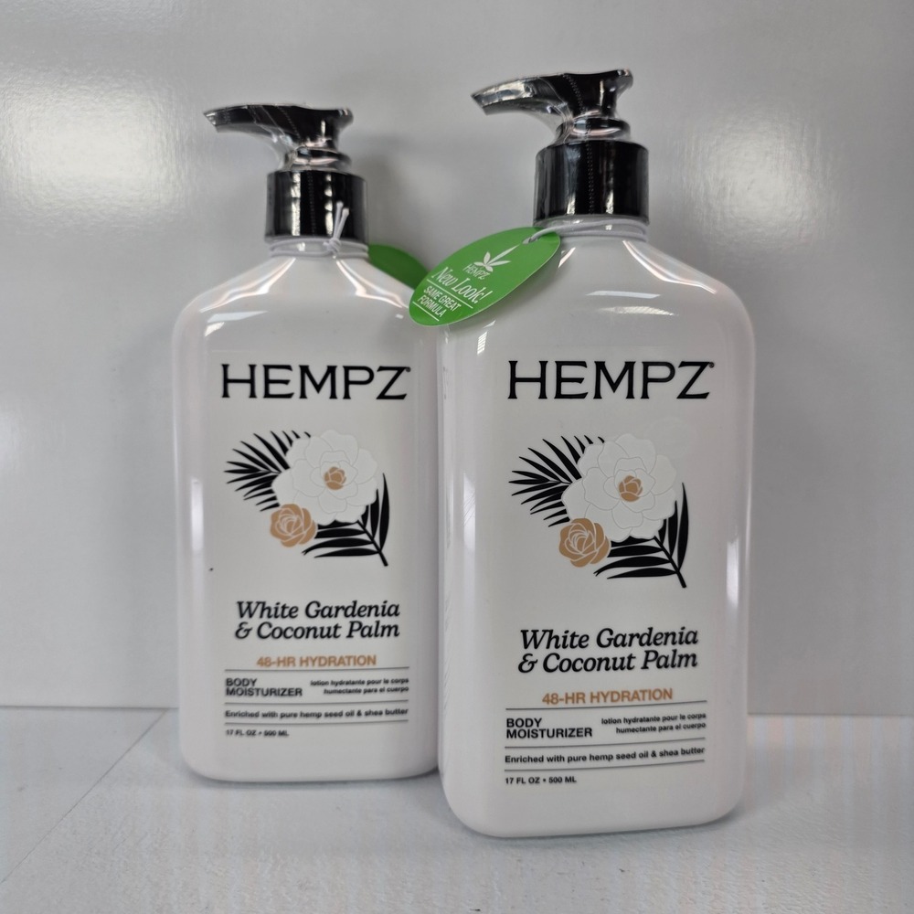 2 Pk Hempz White Gardenia & Coconut Palm Body Moisturizer 17oz 48hr Hydration